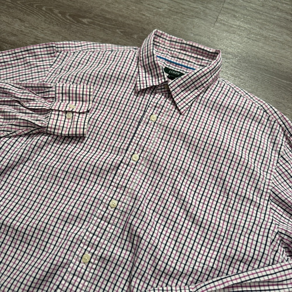 J.Crew Shirt Mens Large Pink Plaid 100% Cotton Business Casual Classiccore Adult